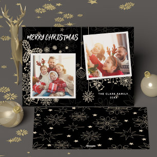 Simple Elegant Black 2 Photo Frames Family Holiday Card