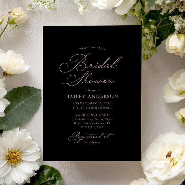 Simple Elegant Black and Gold Bridal Shower Invitation (Creator Uploaded)