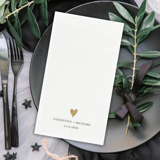 Simple Elegant Black And Gold Heart Wedding   Napkin (Simple Elegant Black And Gold Heart Wedding Paper Guest Towels
)