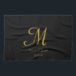 Simple Elegant Black and Gold Monogram Name Tea Towel<br><div class="desc">Simple Elegant Black and Gold Monogram Name Kitchen towel</div>