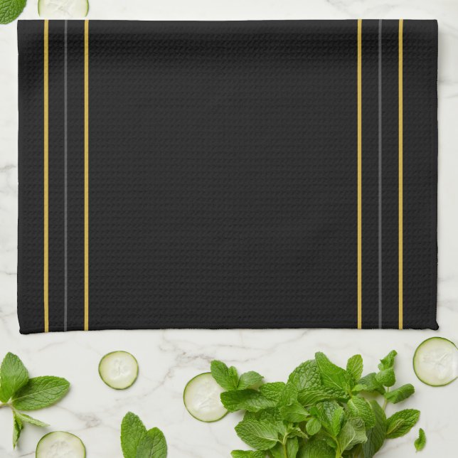 Simple Elegant Black and Gold Stripes  Tea Towel (Folded)