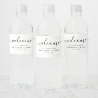 Simple Elegant Black and Wedding Water Bottle Labe