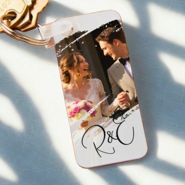 Simple Elegant Black and White 2 Photo Keepsake Key Ring (Creator Uploaded)