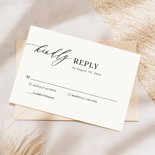 Simple Elegant Black and White Chic Script Wedding RSVP Card (Creator Uploaded)