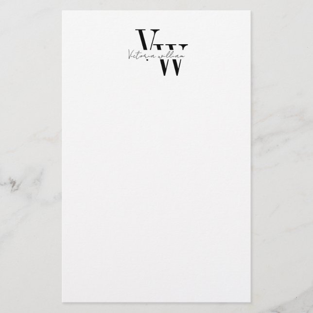 Simple Elegant Black and White Initials  Stationery (Front)