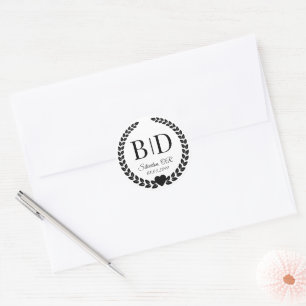 Simple Elegant Black and White Monogram Classic Round Sticker