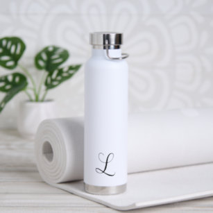 Simple Elegant Black and White Monogram Modern Water Bottle