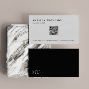 Simple Elegant Black And White Monogram QR Code Business Card