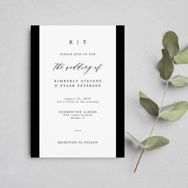 Simple elegant black and white monogram wedding invitation (Creator Uploaded)