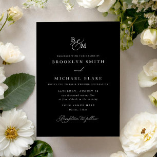 Simple Elegant Black and White Monogram Wedding Invitation
