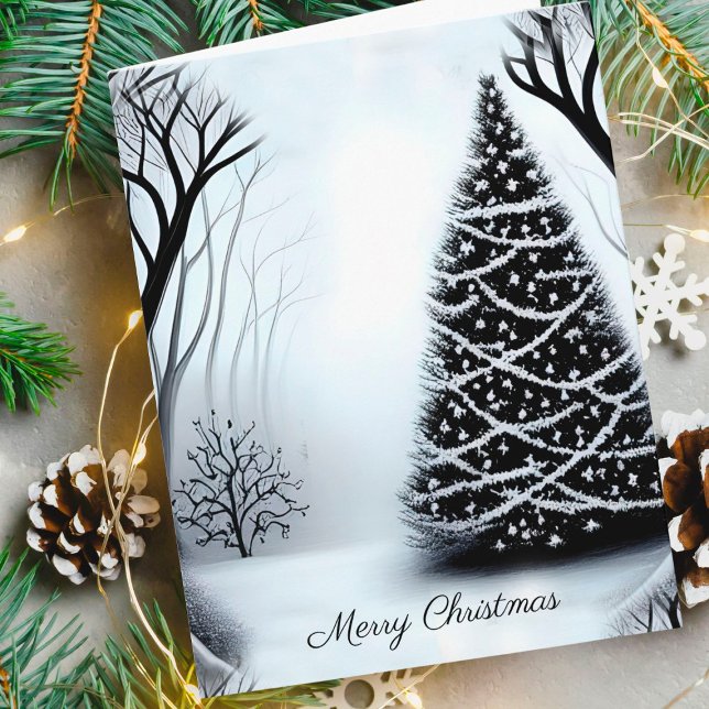 Simple Elegant Black and White One Photo Christmas Card (Creator Uploaded)
