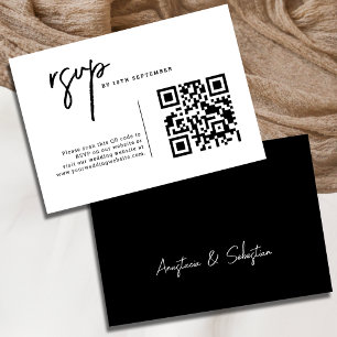 Simple Elegant Black and White QR code Wedding RSVP Card