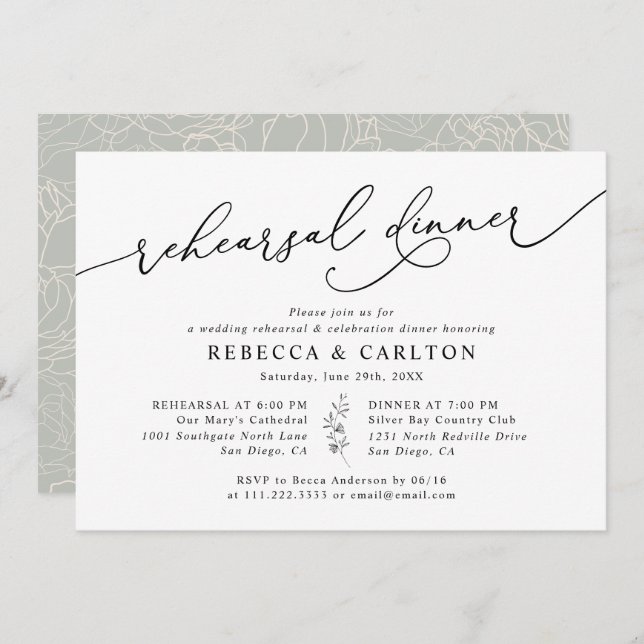 Simple Elegant Black and White Rehearsal Dinner Invitation (Front/Back)