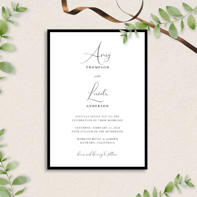 Simple Elegant Black and White Script Wedding Invitation (Creator Uploaded)