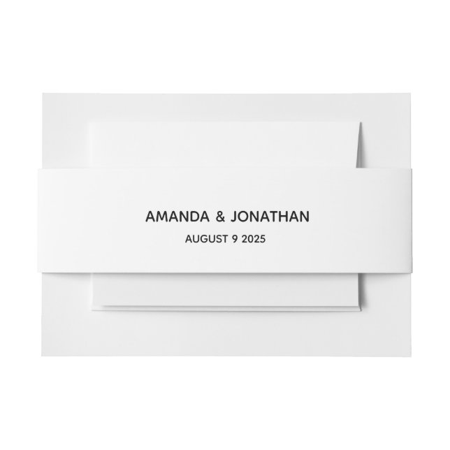 Simple Elegant Black and White Wedding Belly Band Invitation Belly Band (Front Example)