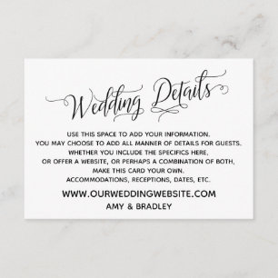 Simple, Elegant Black and White Wedding Details Enclosure Card