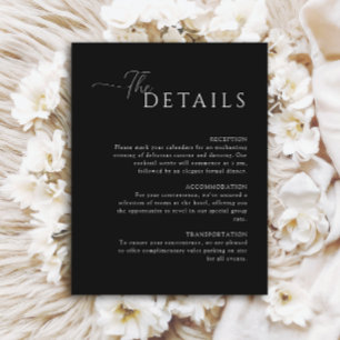 Simple Elegant black and white wedding details Enclosure Card