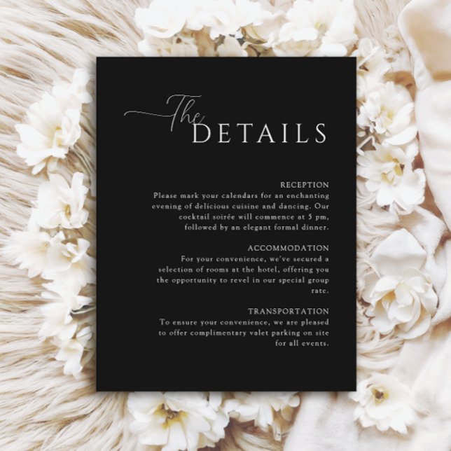 Simple Elegant black and white wedding details Enclosure Card (Creator Uploaded)