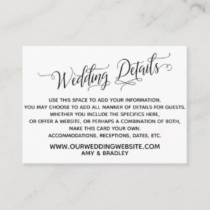 Simple, Elegant Black and White Wedding Details Enclosure Card