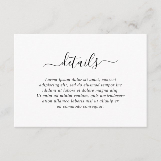Simple Elegant Black and White Wedding Details Enclosure Card (Front)
