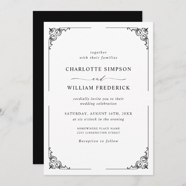 Simple Elegant Black And White Wedding Invitation (Front/Back)