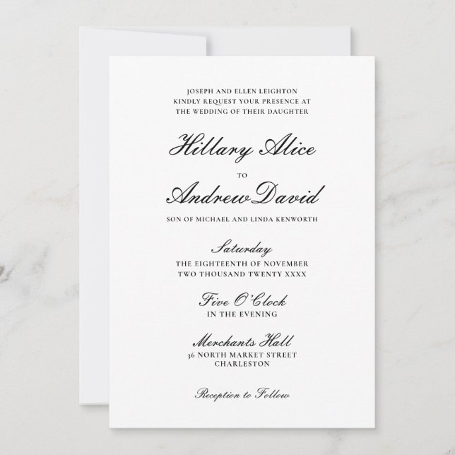 Simple Elegant Black and White Wedding Invitation (Front)