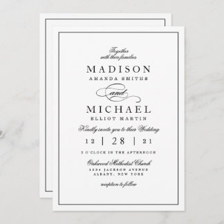 Simple Elegant Black and White Wedding Invitation