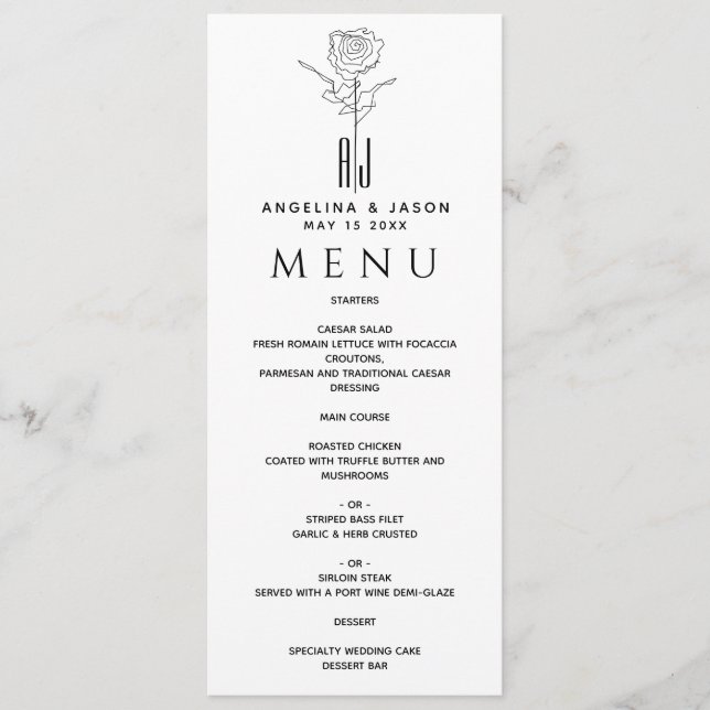 Simple Elegant Black And White Wedding Menu (Front)