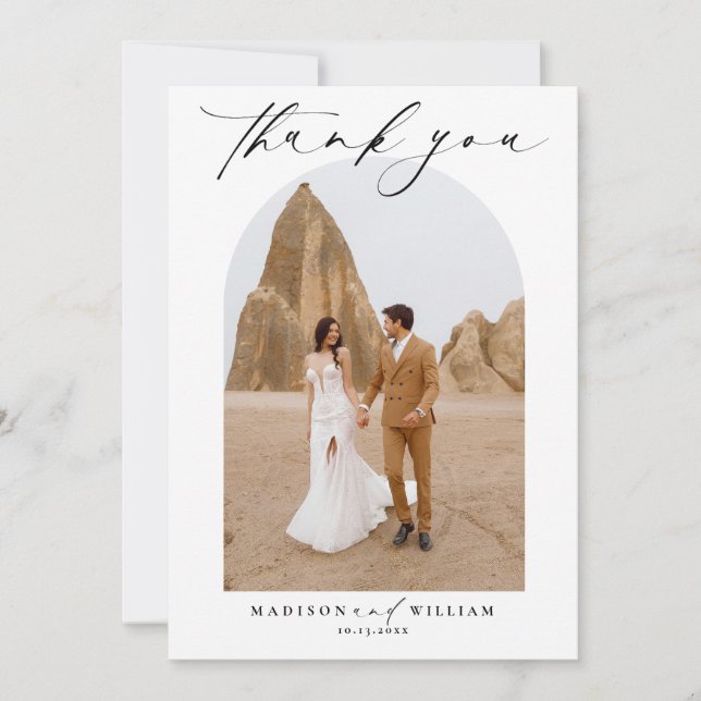 Simple Elegant Black and White Wedding Photo Thank Invitation (Front)