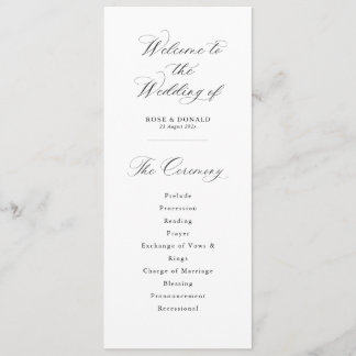 Simple elegant black and white wedding programme
