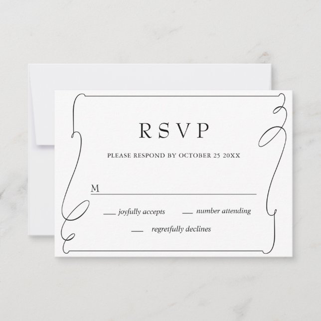 Simple Elegant Black And White Wedding RSVP Card (Front)