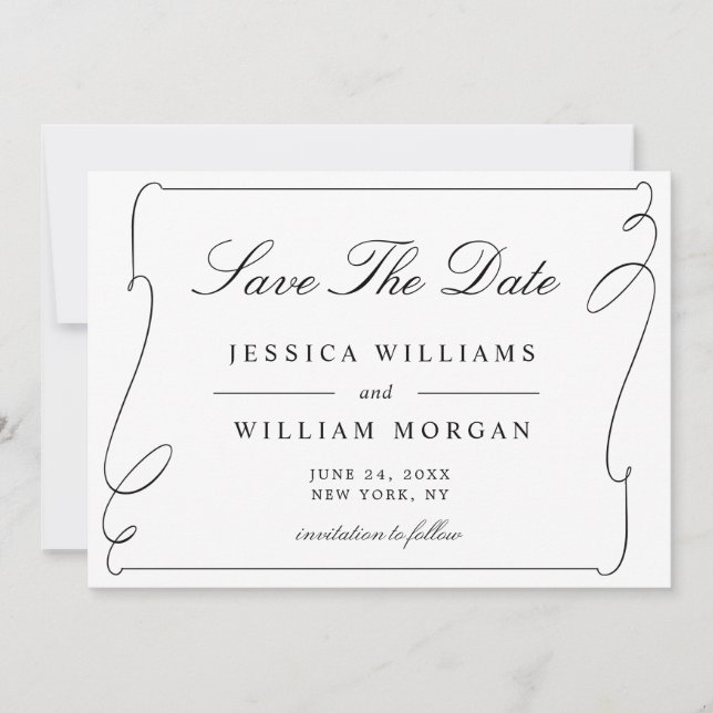 Simple Elegant Black And White Wedding Save The Date (Front)