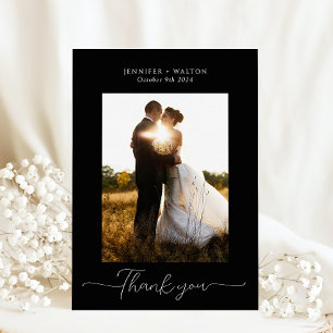 Simple Elegant black and white wedding Thank You Card