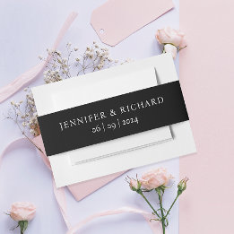 Simple Elegant Black And White Wedding Typography Invitation Belly Band