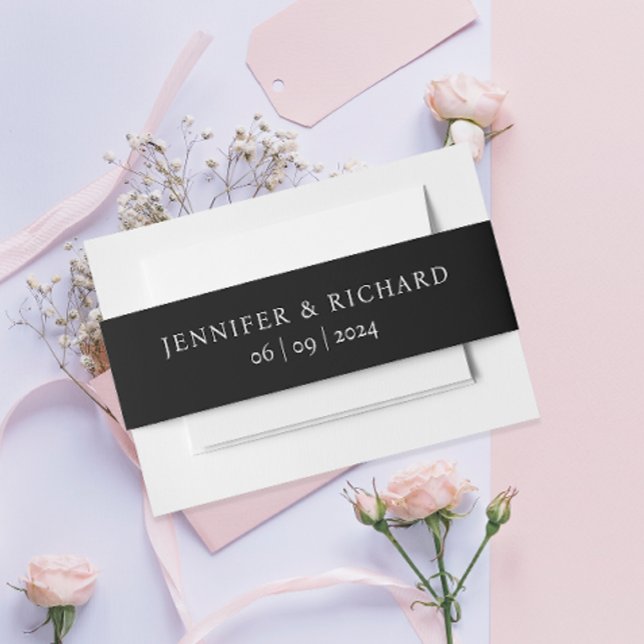 Simple Elegant Black And White Wedding Typography Invitation Belly Band (Creator Uploaded)