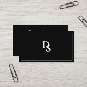 Simple Elegant Black and White with Initial Business Card