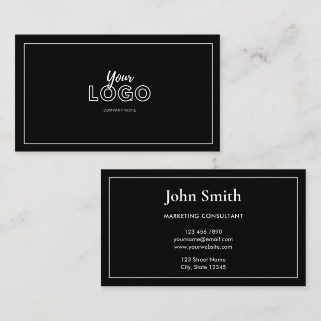 Simple Elegant Black and White with Logo Business Card (Front/Back)