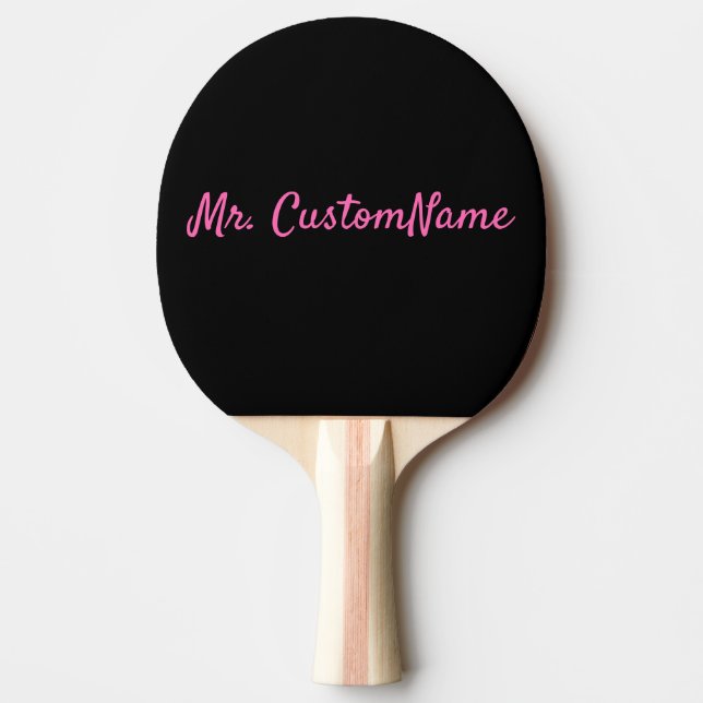 Simple, Elegant, Black Background & Hot Pink Name Ping Pong Paddle (Front)