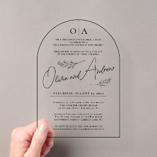 Simple Elegant Black Botanical Floral Arch Wedding Acrylic Invitations