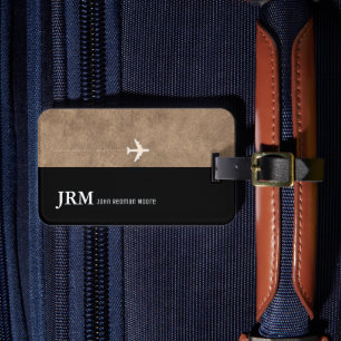 Simple Elegant Black Brown Airplane Luggage Tag