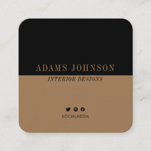 Simple Elegant Black Brown Minimalist Square Business Card