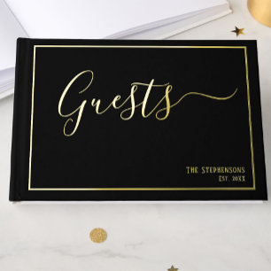 Simple Elegant Black Formal Gold Guest Book