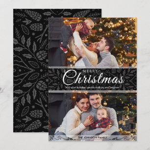 Simple Elegant Black Frame 2 Photo Christmas Holiday Card