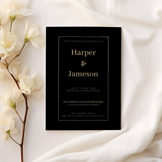 Simple elegant black gold minimalist Wedding Invitation (Simple elegant black gold minimalist Wedding)