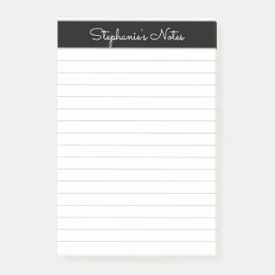 Simple Elegant Black Grey Lined Personalised Post-it Notes