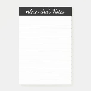Simple Elegant Black Grey Lined Personalised Post-it Notes