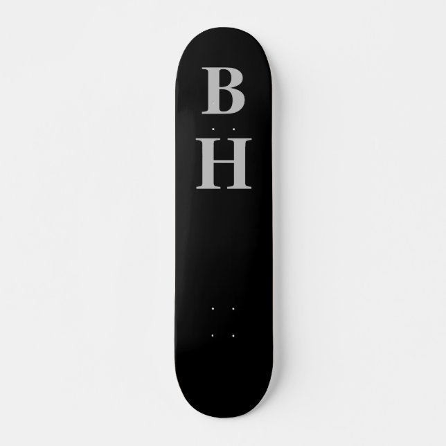 Simple Elegant Black Grey Monogram Custom  Skateboard (Front)