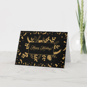 Simple Elegant Black Happy Holidays Christmas Card
