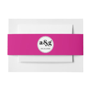 Simple elegant black initials magenta pink wedding invitation belly band