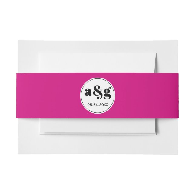 Simple elegant black initials magenta pink wedding invitation belly band (Front Example)